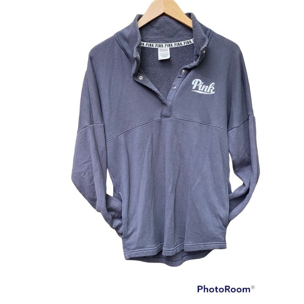 Pink Victoria's Secret Sweatshirt Women's XS  1/4 Snap Mock Neck Gray